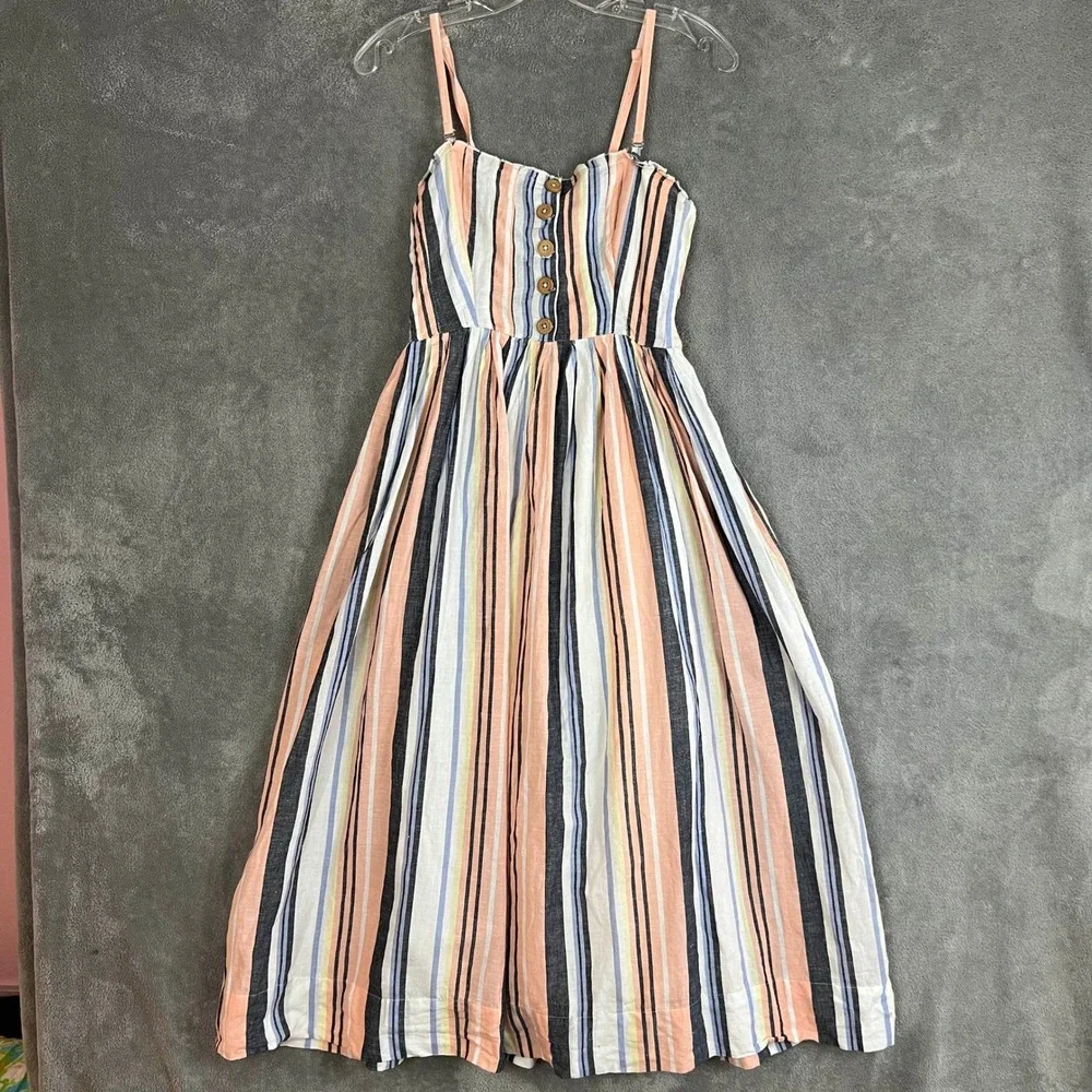 Free People Lilah Pleated Tube Dress Womens S Midi Striped Beachy Coastal